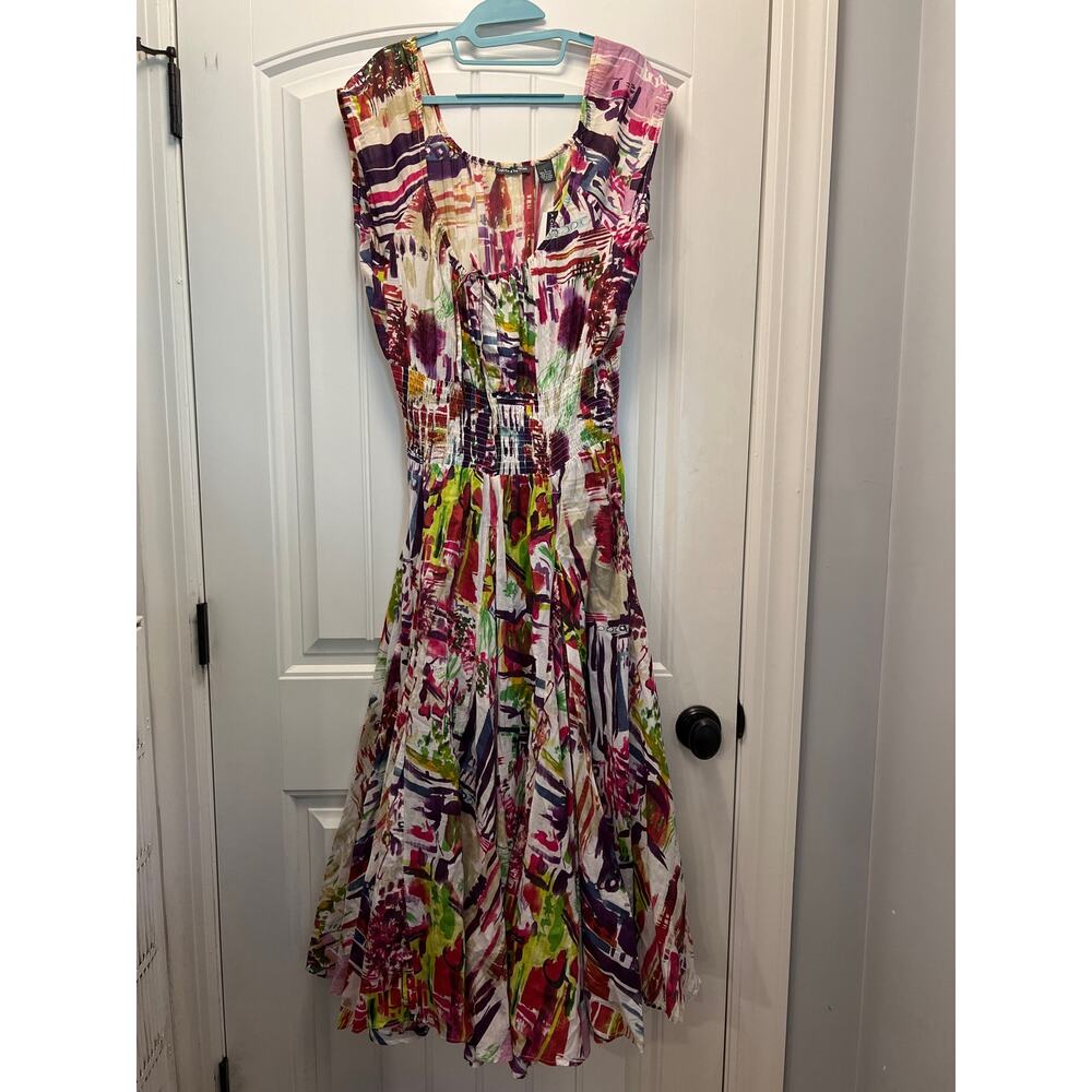 NWT Chelsea & Theodore Women’s Cotton Smocked Voile Midi Dress Size L Multicolor